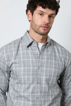 Chemise À Manches Longues À Carreaux Gris