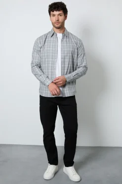 Chemise À Manches Longues À Carreaux Gris