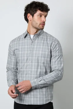 Chemise À Manches Longues À Carreaux Gris