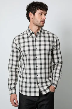 Chemise À Manches Longues À Carreaux Blanc Cassé