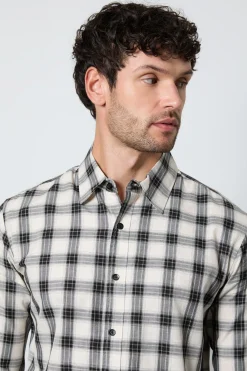 Chemise À Manches Longues À Carreaux Blanc Cassé