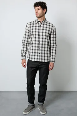 Chemise À Manches Longues À Carreaux Blanc Cassé