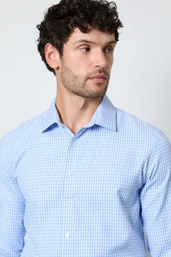 Chemise À Manches Longues Coupe Ajustée À Carreaux Vichy Bleu Clair