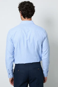Chemise À Manches Longues Coupe Ajustée À Carreaux Vichy Bleu Clair