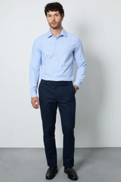 Chemise À Manches Longues Coupe Ajustée À Carreaux Vichy Bleu Clair