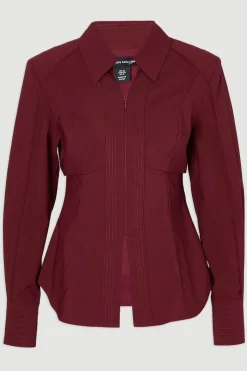 KarenMillen Chemise Manches Longues en Coton Tissé avec Détails Plissés<Femme Tops