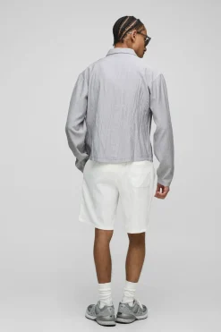 Chemise à manches longues en coton froissé coupe régulière