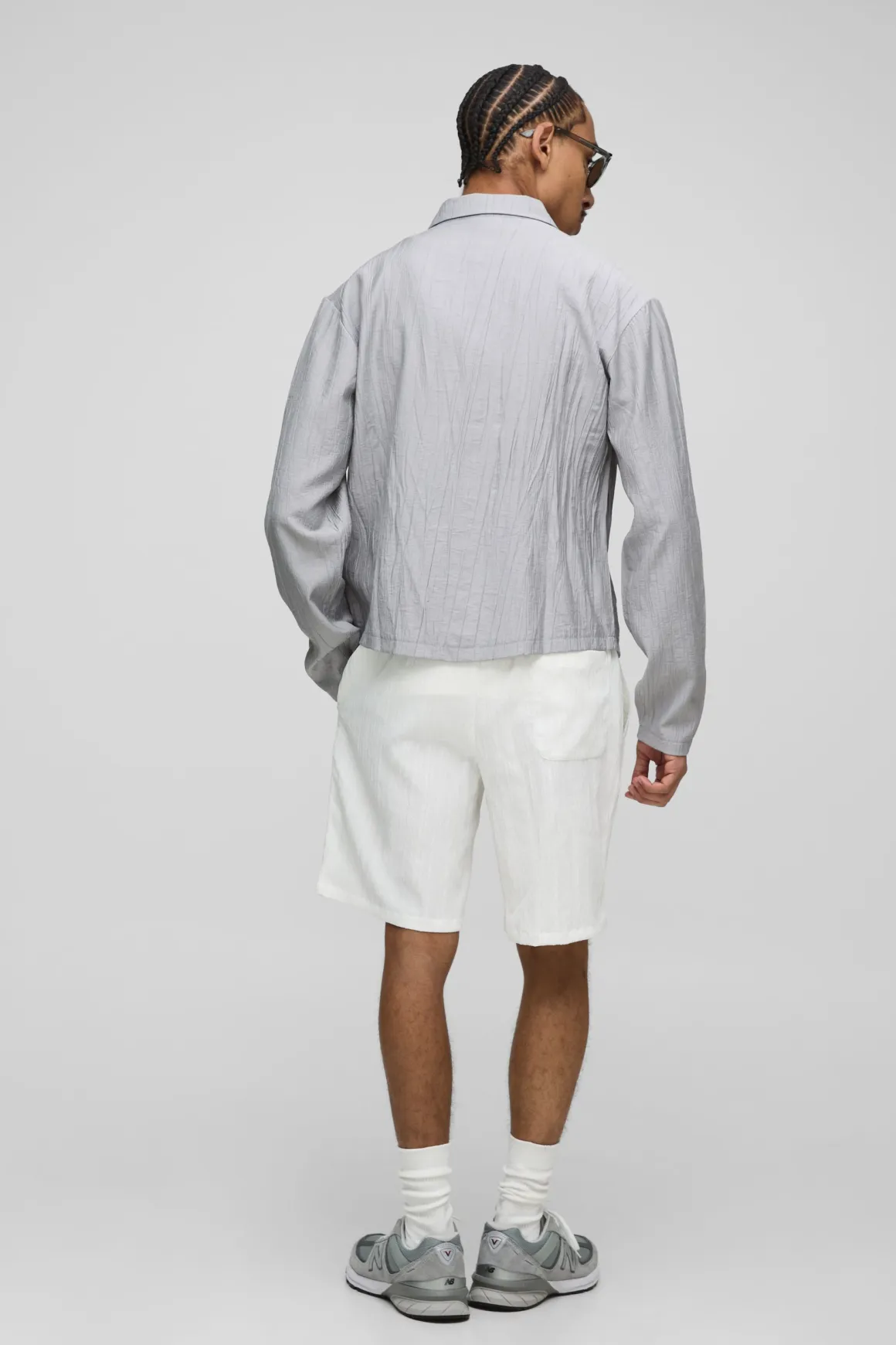 Chemise à manches longues en coton froissé coupe régulière