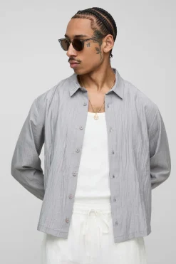 Chemise à manches longues en coton froissé coupe régulière