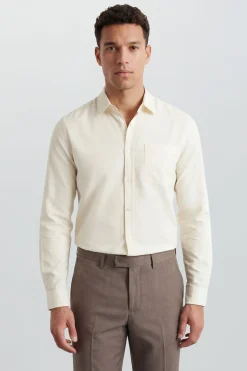 Chemise À Manches Longues En Mélange De Lin Blanc Cassé