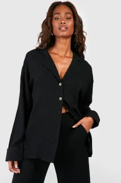 Chemise à manches longues en mélange de lin à coupe décontractée