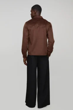 Chemise à manches longues en velours Western, coupe régulière