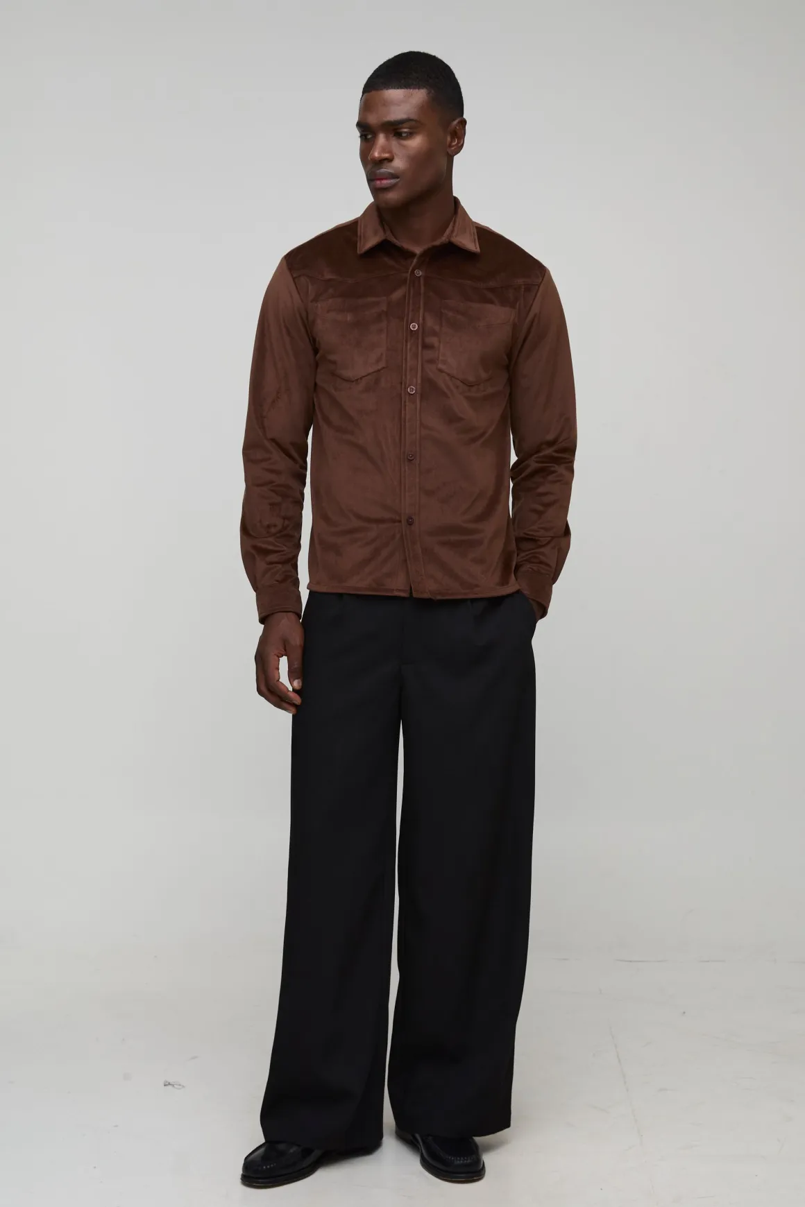 Chemise à manches longues en velours Western, coupe régulière