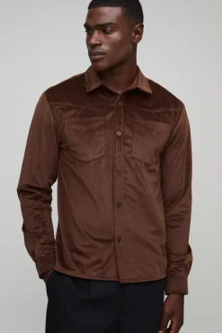 Chemise à manches longues en velours Western, coupe régulière