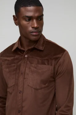 Chemise à manches longues en velours Western, coupe régulière