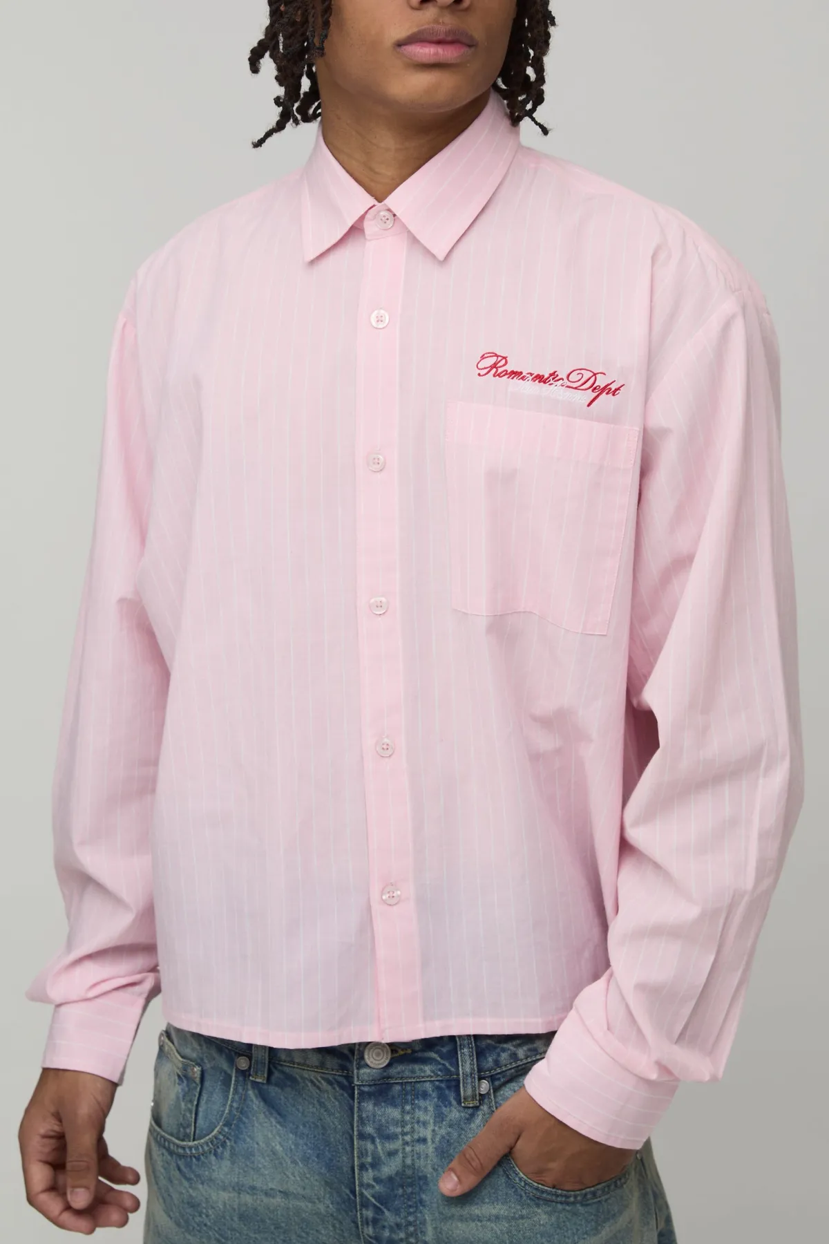 boohooMAN Chemise Manches Longues Oversize en Popeline de Coton à Rayures Fines Graphiques<Homme Chemises