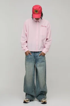 boohooMAN Chemise Manches Longues Oversize en Popeline de Coton à Rayures Fines Graphiques<Homme Chemises