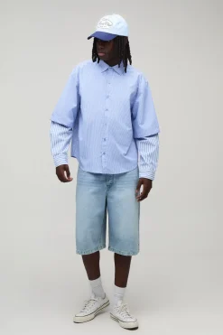 boohooMAN Chemise À Manches Longues Oversize À Rayures Effet Superposé<Homme Chemises