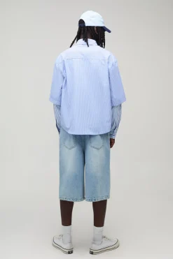 boohooMAN Chemise À Manches Longues Oversize À Rayures Effet Superposé<Homme Chemises
