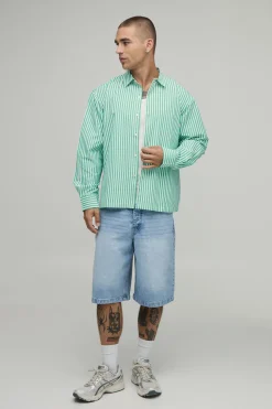 Chemise À Manches Longues Oversize À Rayures Avec Slogan Brodé
