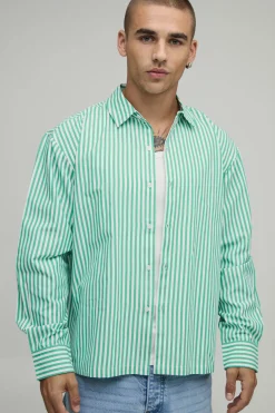 Chemise À Manches Longues Oversize À Rayures Avec Slogan Brodé
