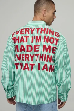 Chemise À Manches Longues Oversize À Rayures Avec Slogan Brodé