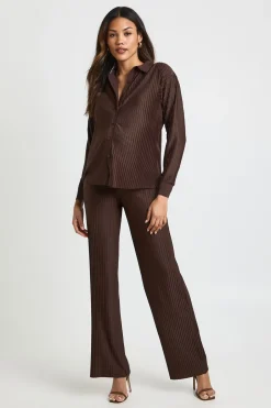 Chemise À Manches Longues Plissée Et Pantalon Large De Maternité