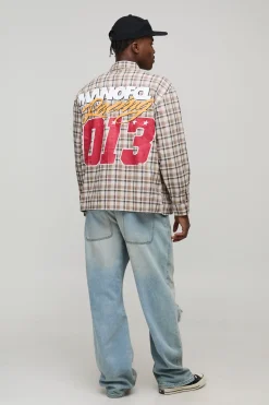 boohooMAN Chemise à manches longues surdimensionnée à imprimé moto et à carreaux<Homme Chemises