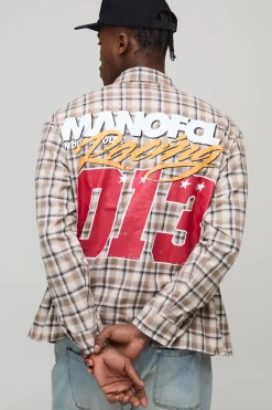 boohooMAN Chemise à manches longues surdimensionnée à imprimé moto et à carreaux<Homme Chemises
