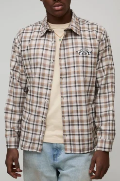 boohooMAN Chemise à manches longues surdimensionnée à imprimé moto et à carreaux<Homme Chemises