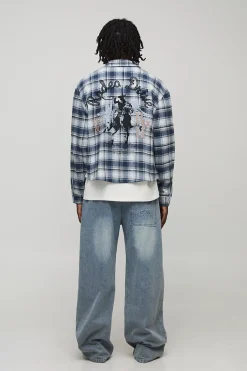 boohooMAN Chemise à manches longues surdimensionnée, à coupe carrée de style western, brodée et à carreaux<Homme Chemises Grande Taille|Chemises