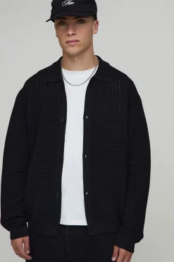 Chemise à manches longues tricotée épaisse, à coupe boxy et plissée