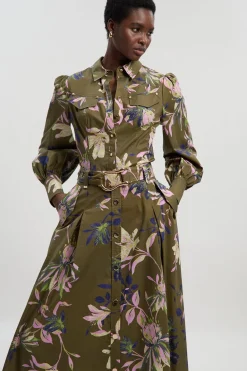 KarenMillen Chemise à Manches Volumineuses en Satin de Coton Tissé à Imprimé Floral<Femme Tops