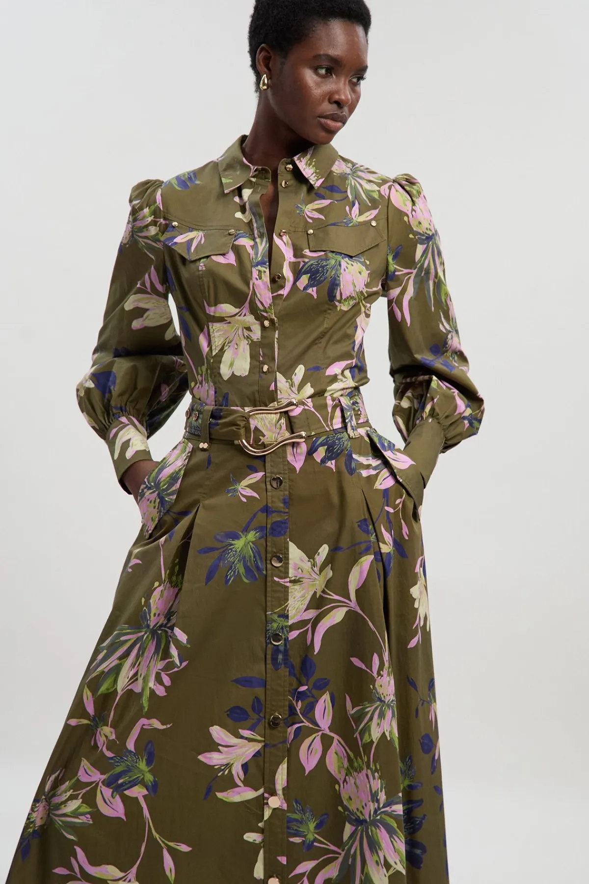 KarenMillen Chemise à Manches Volumineuses en Satin de Coton Tissé à Imprimé Floral<Femme Tops