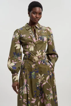 KarenMillen Chemise à Manches Volumineuses en Satin de Coton Tissé à Imprimé Floral<Femme Tops