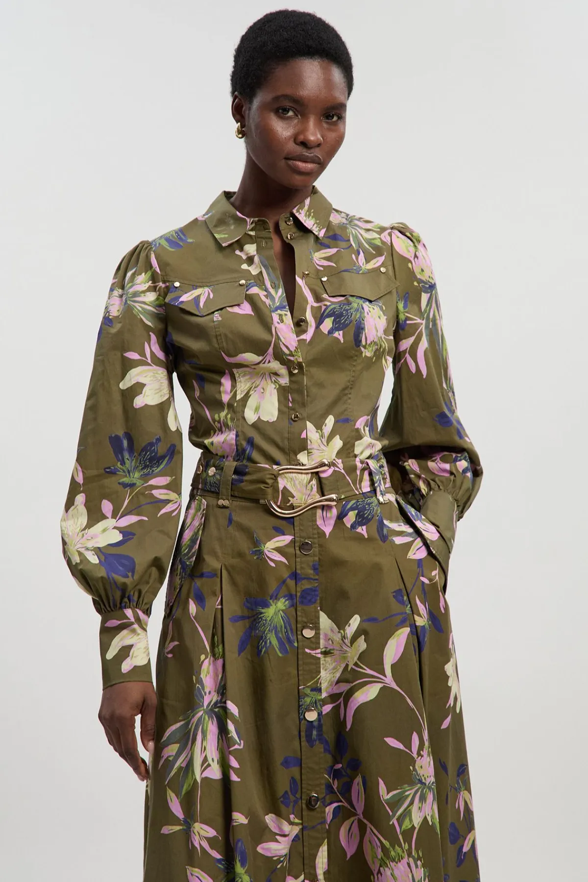 KarenMillen Chemise à Manches Volumineuses en Satin de Coton Tissé à Imprimé Floral<Femme Tops
