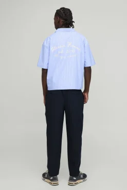 boohooMAN Chemise marine surdimensionnée à coupe boxy, rayures et col Revere<Homme Chemises