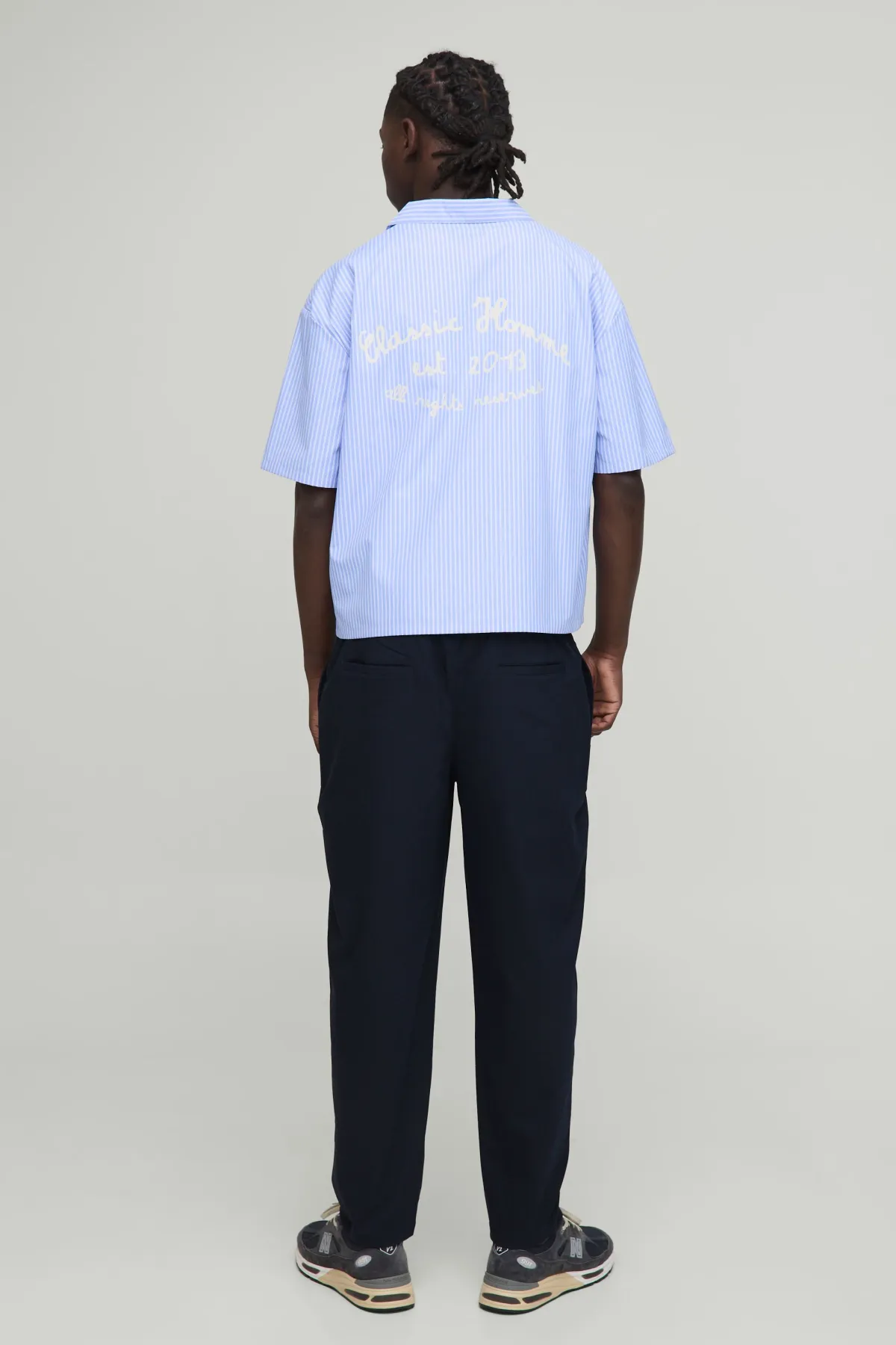 boohooMAN Chemise marine surdimensionnée à coupe boxy, rayures et col Revere<Homme Chemises