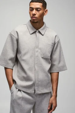 Chemise Melton lourde surdimensionnée, de coupe carrée à patte de boutonnage dissimulée