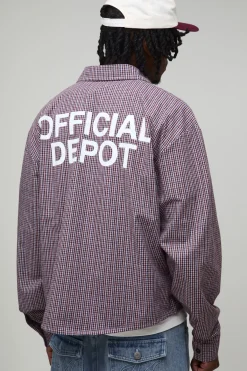 boohooMAN Chemise à micro-carreaux imprimée Official Depot, longue, surdimensionnée et à coupe carrée<Homme Chemises Grande Taille|Chemises