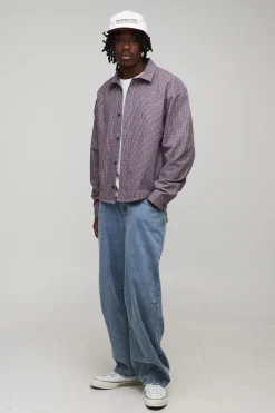 boohooMAN Chemise à micro-carreaux imprimée Official Depot, longue, surdimensionnée et à coupe carrée<Homme Chemises Grande Taille|Chemises