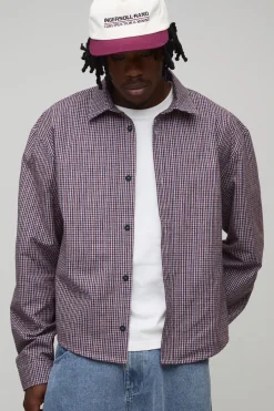 boohooMAN Chemise à micro-carreaux imprimée Official Depot, longue, surdimensionnée et à coupe carrée<Homme Chemises Grande Taille|Chemises