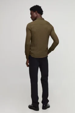 boohooMAN Chemise Muscle Fit à texture raffinée et plis<Homme Chemises