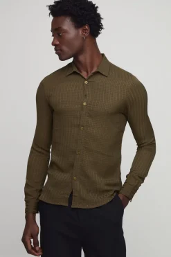 boohooMAN Chemise Muscle Fit à texture raffinée et plis<Homme Chemises