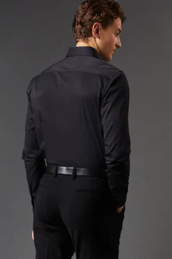 Chemise Noire Coupe Ajustée Manches Longues Facile à Repasser