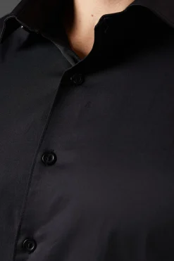 Chemise Noire Coupe Ajustée Manches Longues Facile à Repasser