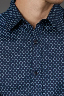 Chemise Noire Imprimée Coupe Ajustée Manches Longues