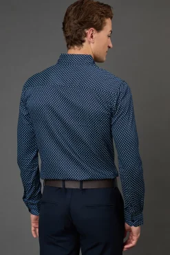 Chemise Noire Imprimée Coupe Ajustée Manches Longues