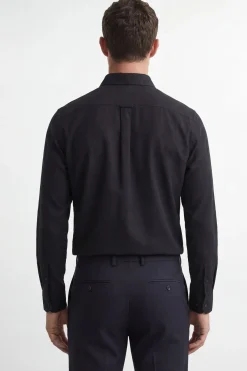 Chemise Noire À Manches Longues En Mélange De Lin