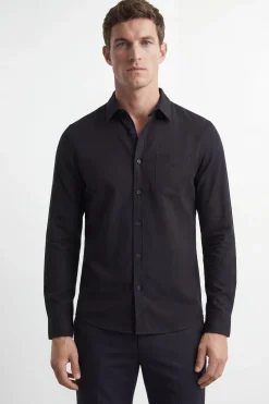 Chemise Noire À Manches Longues En Mélange De Lin
